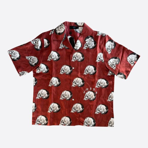 Amiri Red Skulls Silk Button Up Shirt - Picture 1 of 4